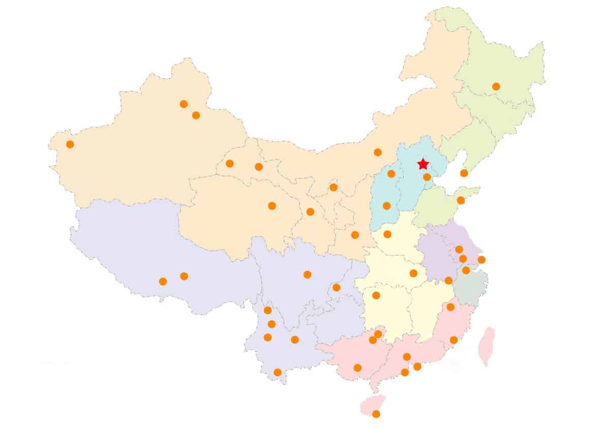 China map with tourist destinations