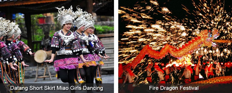 Short-skirt Miao Women Dancing and Fire Dragon Festival