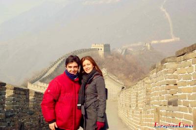 Couple visiting Mutianyu section of Great Wall