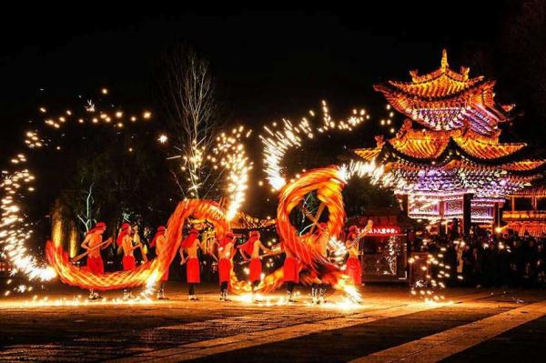Traditional Chinese dragon dance for Lantern Festival
