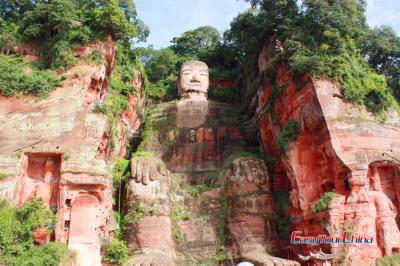 Look up at Leshan Giant Buddha Stone Statue