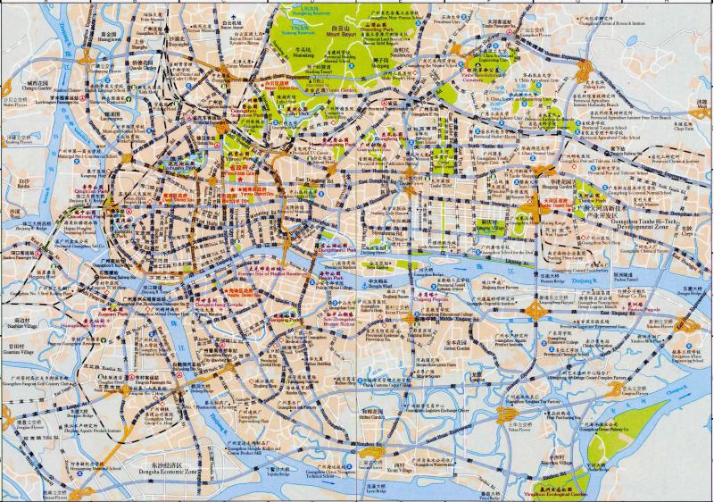 Detailed tourist map of Guangzhou City in English & Chinese