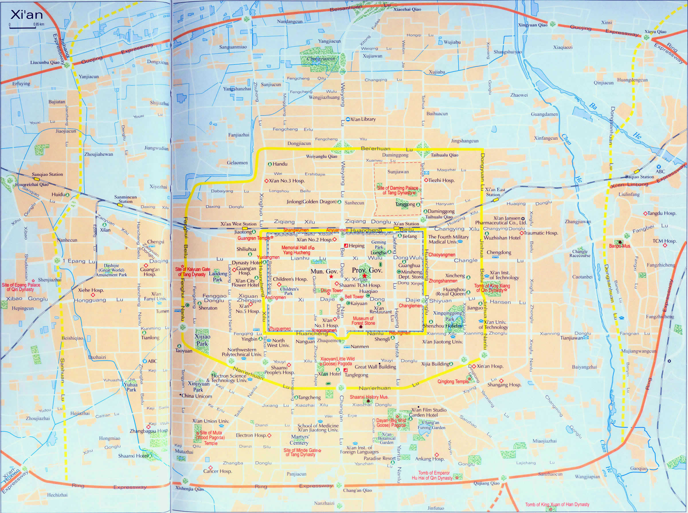Comprehensive Xian City Map, Xian tour, tours in Xian, Xian travel