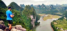 Panoramic View of Guilin Li River on top of Xingping Laozhai Mountain