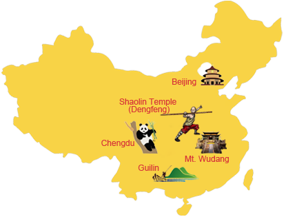 Map of Kung Fu Panda Tours Destinations