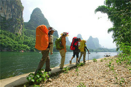 Hiking along Li River Guilin