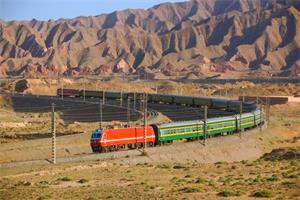 China green train in goby desert