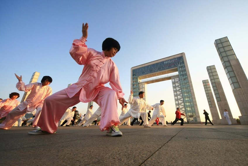 Chinese old ladies practice Tai Chi dance in China