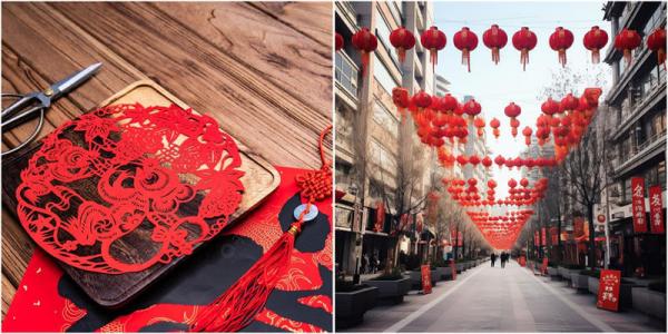 Chinese New Year Decorations - lanterns and paper cut