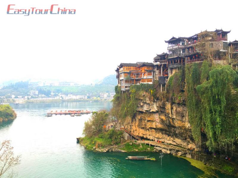 Furong Village Dwellings on Steep Cliff