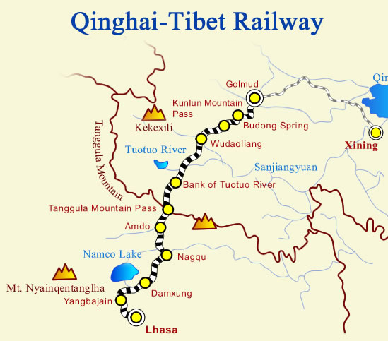 map of Qinghai-Tibet Railway