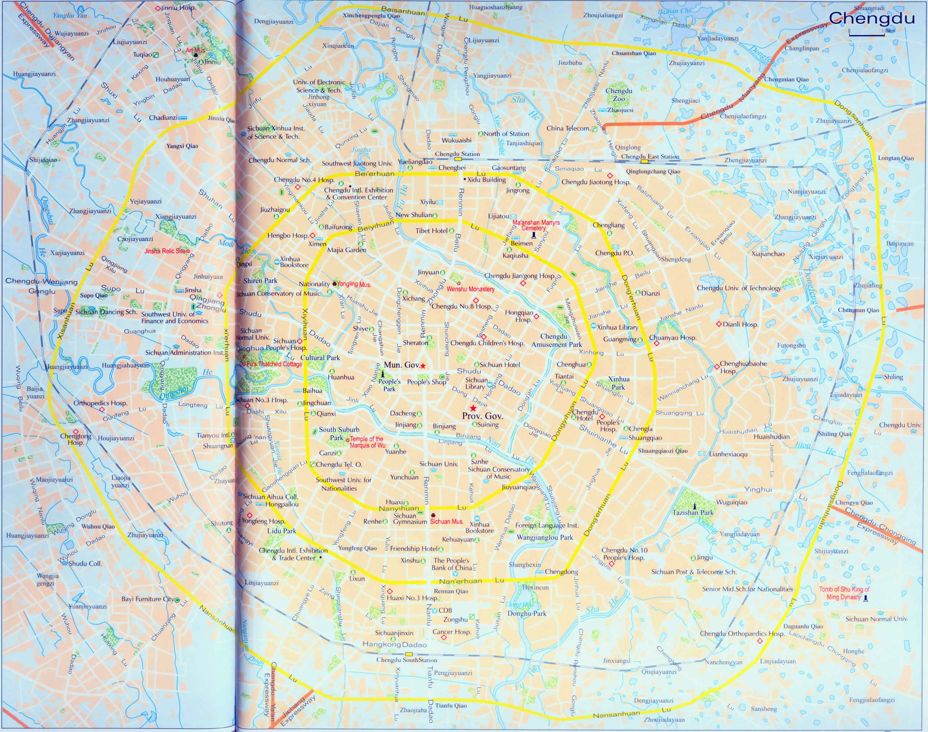 Comprehensive Chengdu Travel Map, map of Chengdu, Chengdu tour, tours 