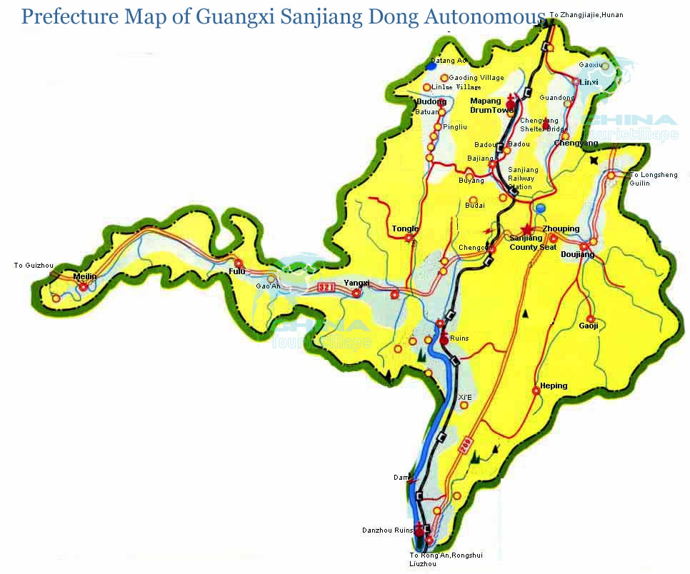 Prefecture Map of Guangxi Sanjiang Dong Autonomous