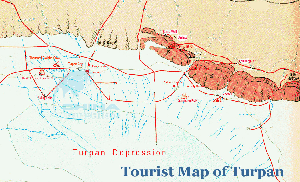 Turpan Tourist Map with Vivid Legends