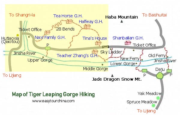 Map of Tiger Leaping Gorge Hiking routes