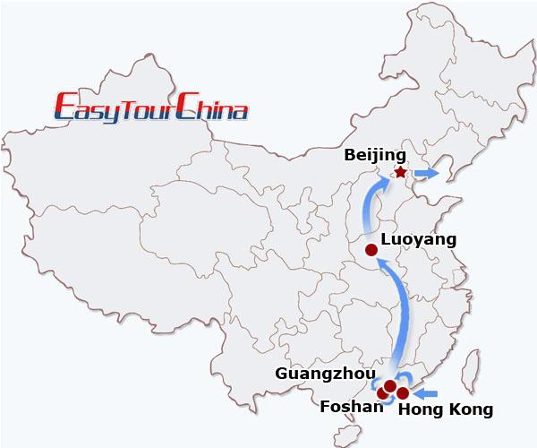 China travel map - Wing Chun Kung Fu & Shaolin Temple Tour