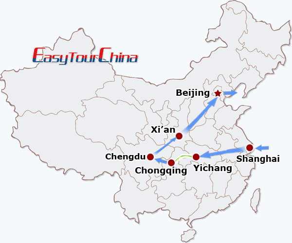 China travel map - China Train Tour with Yangtze Cruise Exploration