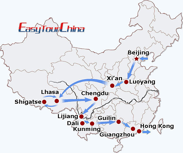 China travel map - China Adventure including Tibet