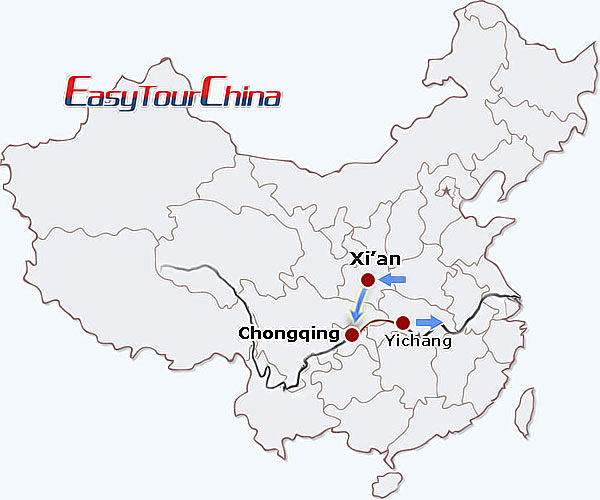 China travel map - Xian + Yangtze Cruise Combo