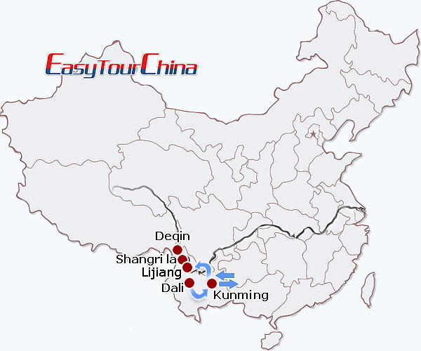 China travel map - Wild West Yunnan Tour
