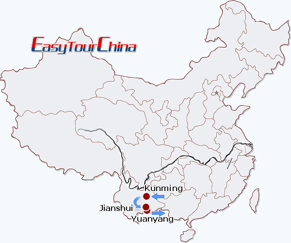 China travel map - Yuanyang Rice Terraces Tour