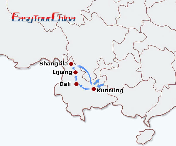 China travel map - Yunnan Ethnic Exploration Tour with Lugu Lake