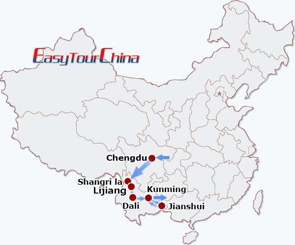 China travel map - South China Train Tour