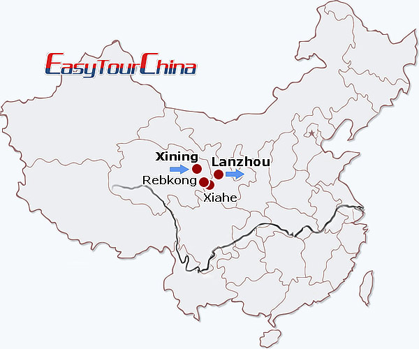 China travel map - Tibetan New Year Monlam Festival Tour