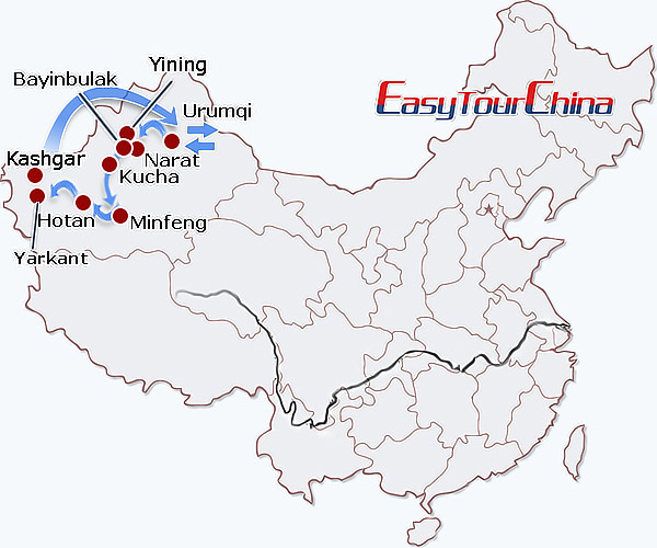 China travel map - Silk Road Xinjiang Panorama Tour