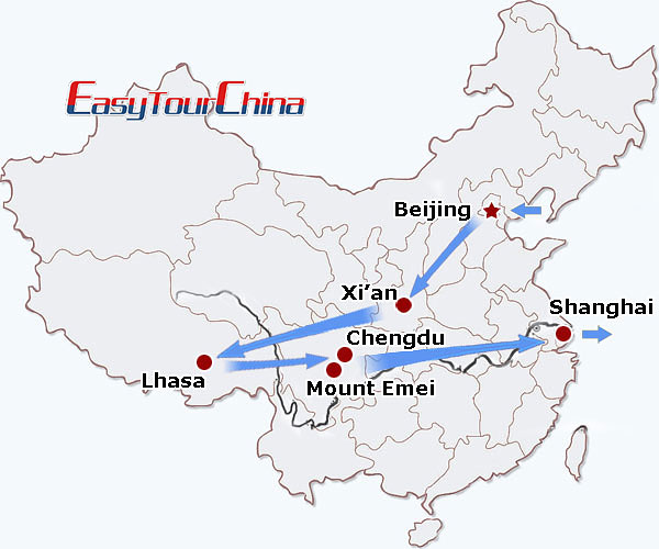 China travel map - Buddhist Pilgrimage Tour to China with Tibet