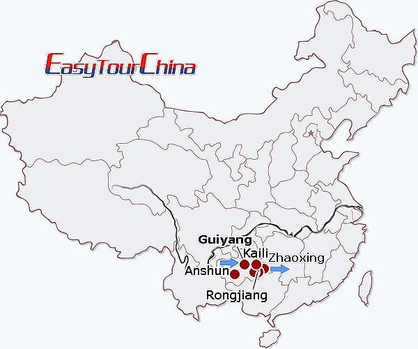China travel map - Guizhou Highlights Tour