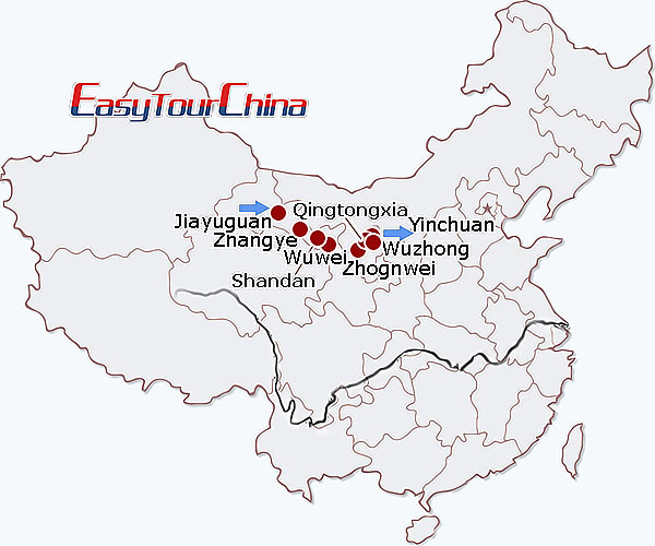 China travel map - Tengger Desert Crossing 