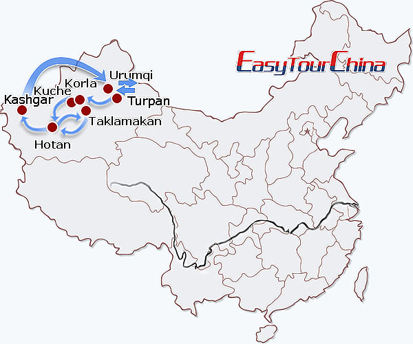 China travel map - Silk Road Xinjiang Desert Discovery