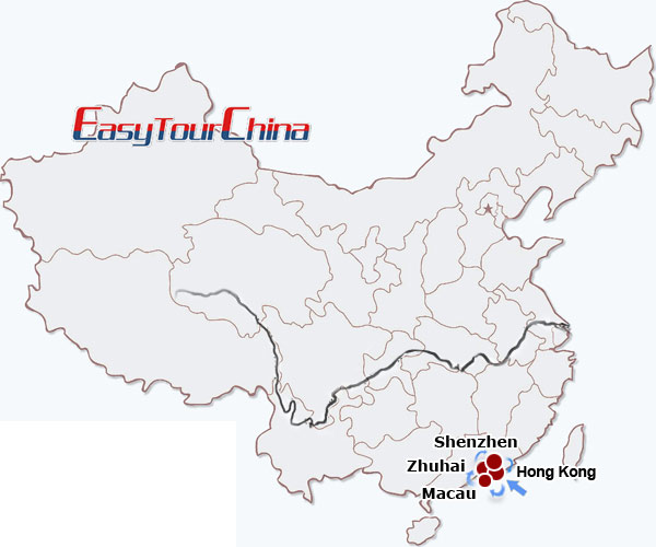 China travel map - Hong Kong+Macau+Zhuhai+Shenzhen Tour