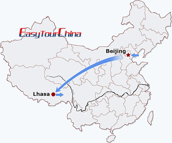 China travel map - Beijing Lhasa Tour by Tibet Train