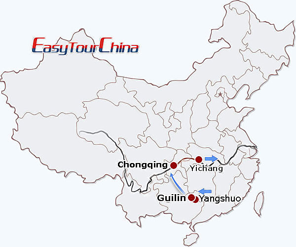 China travel map - Guilin + Yangtze Cruise Combo