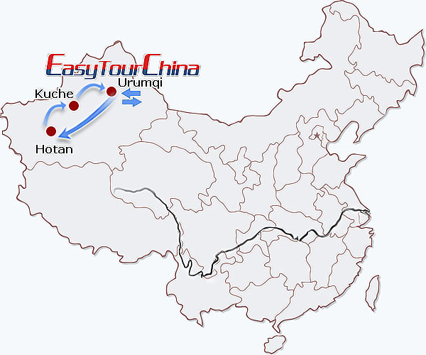 China travel map - Xinjiang Desert Exploration by Camel Ride