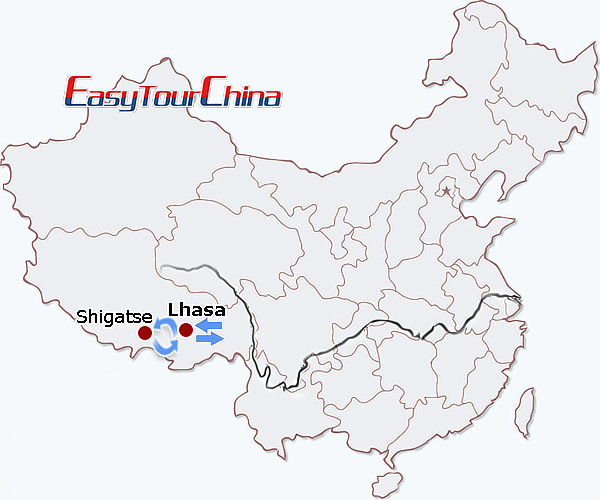 China travel map - Tibet Highlights Tour