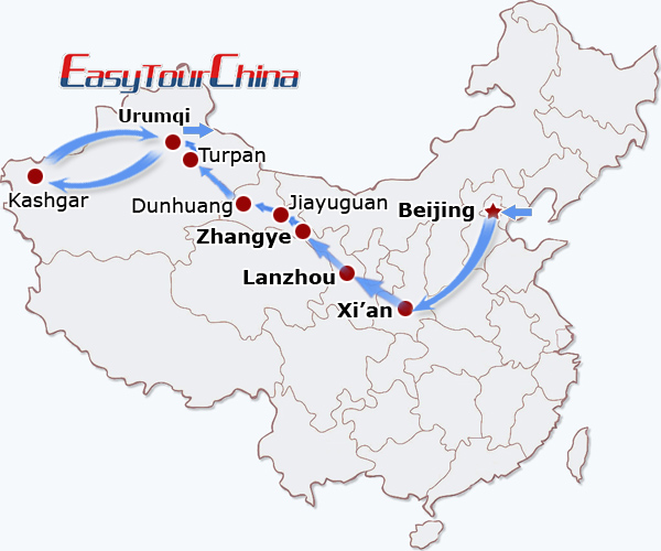 China travel map - China Silk Road Train Tour from Beijing