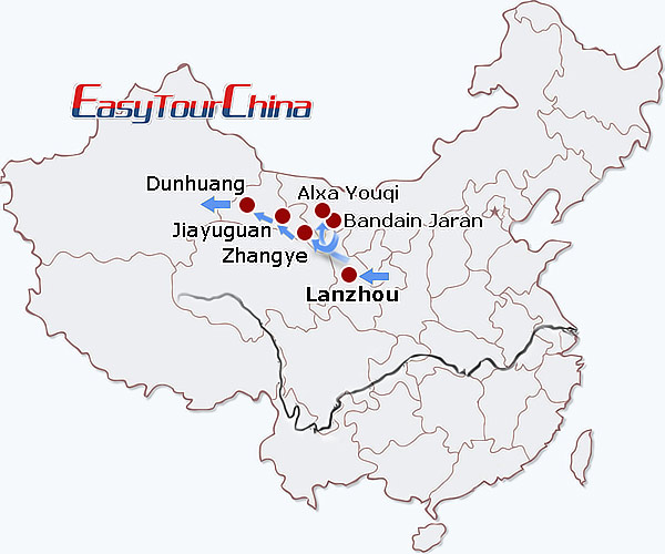 China travel map - Silk Road & Badain Jaran Desert Tour