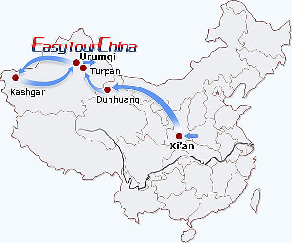China travel map - Essence of the Silk Road Tour