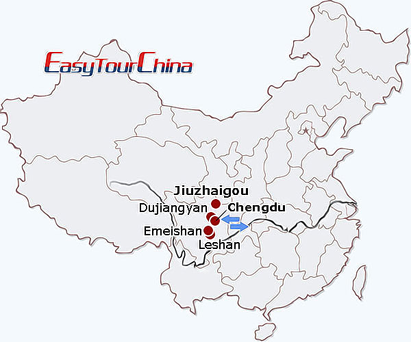 China travel map - Sichuan Highlights Tour