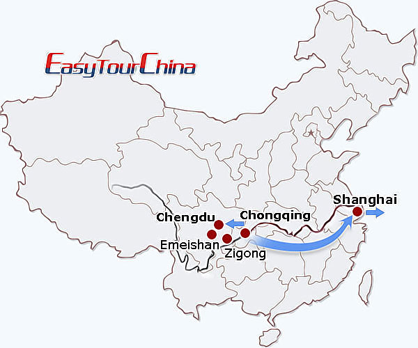 China travel map - Sichuan+Yangtze Combo