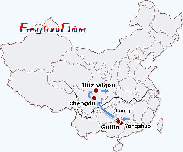 China travel map - Scenic Guilin & Chengdu Tour