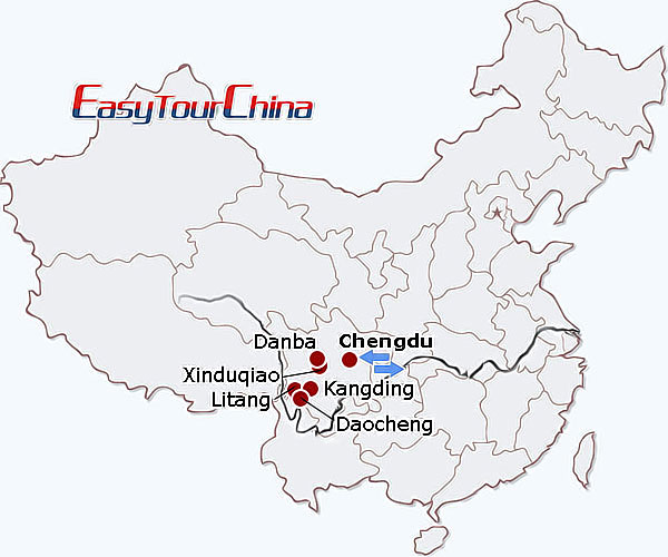 China travel map - Sichuan Getaway to Mt. Siguniang, Danba & Xinduqiao