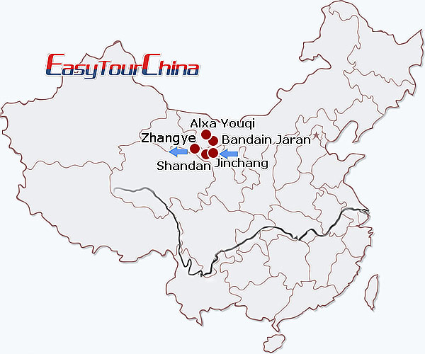 China travel map - Wonders Tour of Badain Jaran Desert & Danxia Landform