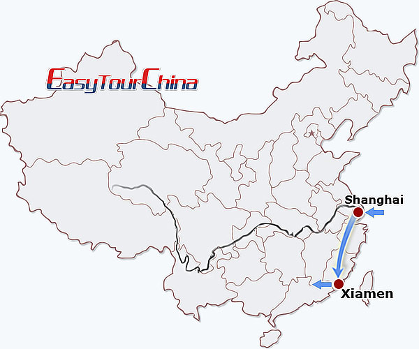 China travel map - Shanghai Xiamen Tour