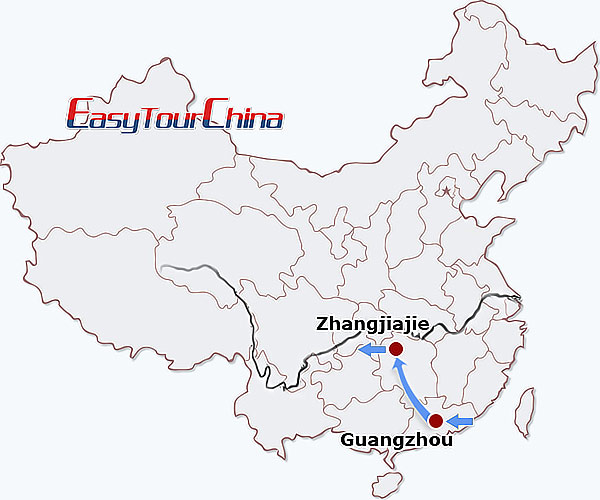 China travel map - Guangzhou Zhangjiajie Short Break Tour