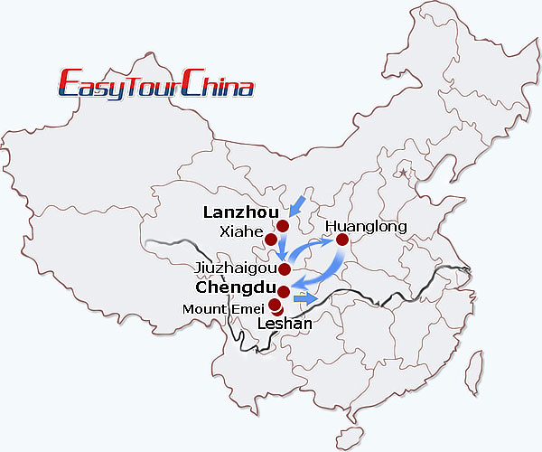 China travel map - Wild China Escape