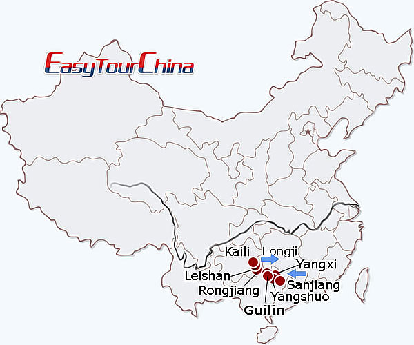 China travel map - Guangxi & Guizhou Mountain Tribe Adventure